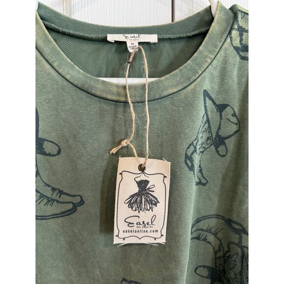 NEW Easel Western Cowboy Western Boho Boot Hat Print Green Sweater - Picture 5 of 7